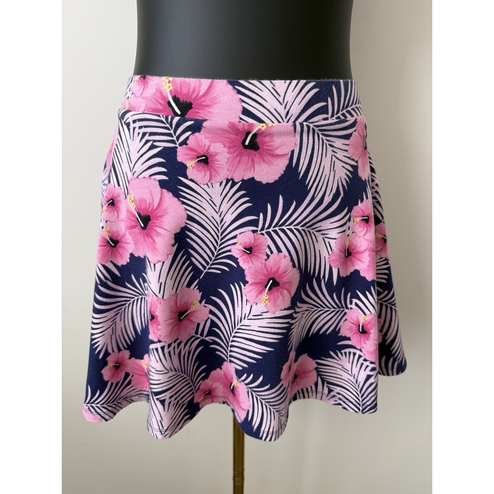 PINK Victoria's Secret Women's M Blue Purple Tropical Floral Stretch Mini Skirt